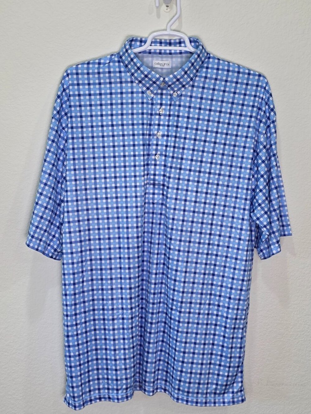 Collars & Co. NWOT Dress Collar Polo Blue White Gingham Plaid Size 3XL